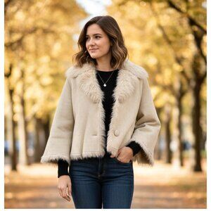RED VALENTINO Reversible Genuine Shearling Capelet Beige, Size 44  NWOT